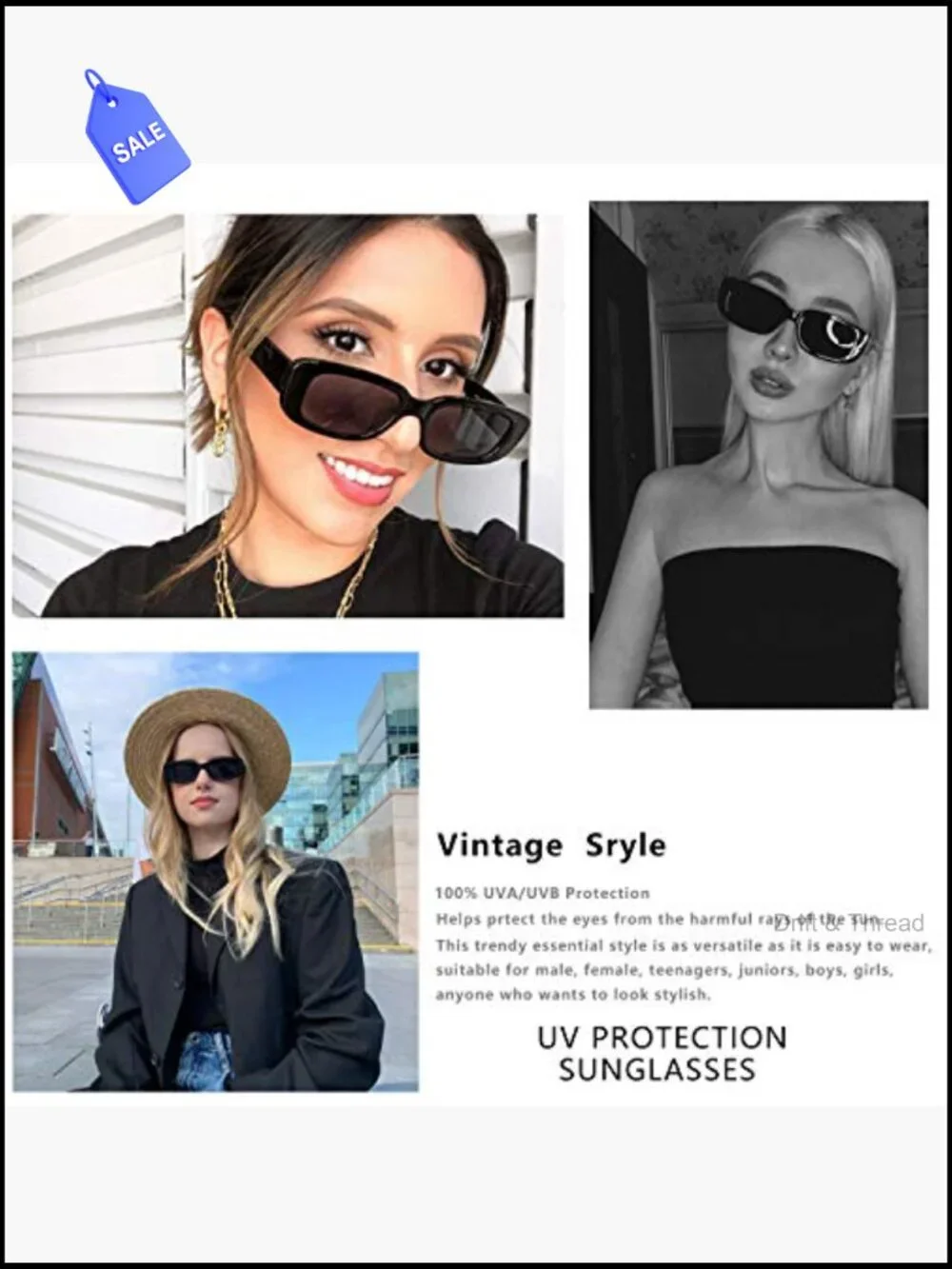 Retro Square Sunglasses UV Protection Unisex Vintage Shades